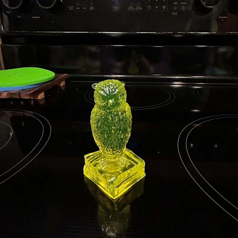 Degenhart Vaseline Glass Owl on Books